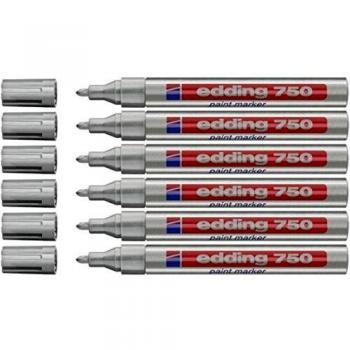 edding 750 marcador de tinta opaca - plata - 1 rotulador - punta redonda 2-4 mm - para metal, vidrio, piedras o plástico - resistente al calor, permanente, no mancha, impermeable