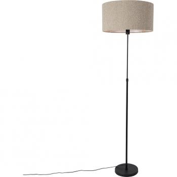 Lámpara de pie negra orientable con pantalla boucle taupe 50 cm