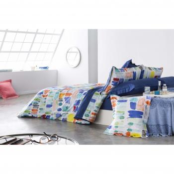 Funda nórdica de algodón 144 hilos LILLE azul/naranja/verde 140x200cm
