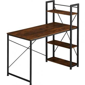 Escritorio para ordenador Hershey 122 x 61 x 120 cm - Estilo industrial con estantes integrados, tableros de aglomerado con fino veteado y protector de melamina, estructura resistente de acero con revest