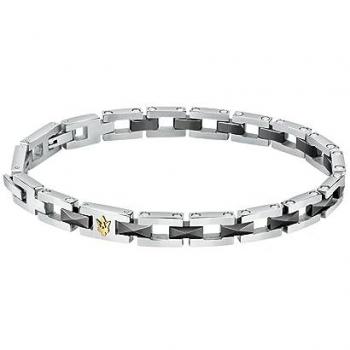 Pulsera Maserati Hombre J Br. Ip Yg + Cerámica Negra 22cm Acero Dorado y Plateado