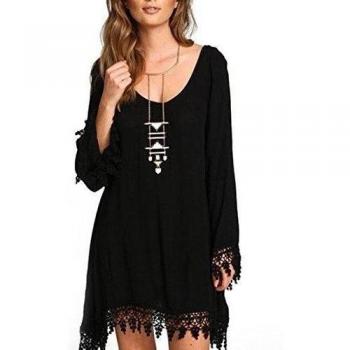 MIOIM® Mujeres de Vestido con Marga Largo Flecos Irregular Vestido de Playa Mujer Fiesta Danza Verano