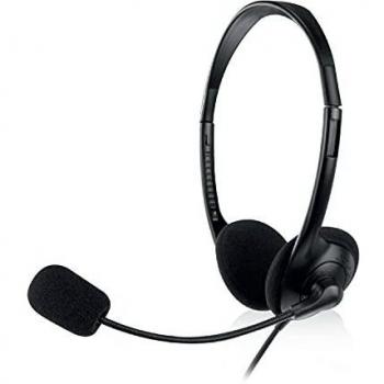 Ewent EW3568 - Auriculares con Micrófono - Ideal para Videollamadas, Jugar o Escuchar Música - Diadema Ajustable - con Sistema Plug and Play - Cable Extralargo - Color Negro