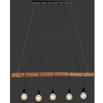 Lámpara colgante Damian de 5 luces con viga de madera E27