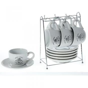 SET 6 TAZAS CON PLATO CON SOPORTE METAL 08626