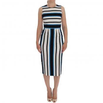 Dolce & Gabbana Blue White Striped Silk Stretch Sheath Dress - IT38|XS