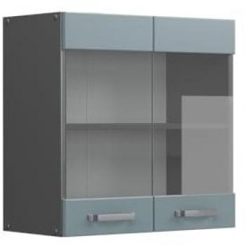 Armario de cocina con vidrio R-Line, Gris azulado, 60 cm