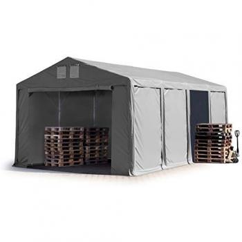 Carpa Almacén Industrial 5x8 m con Altura Lateral de 3 m, PVC 850 N Impermeable y Puerta con Cremallera en Gris