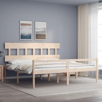 Cama de madera sólida Super King para ancianos con cabecero blanco y estructura de cama de matrimonio con cabecero de madera maciza Vidaxl Marrón