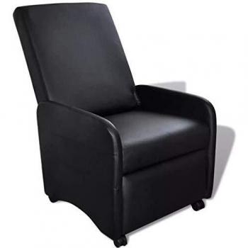 vidaXL Sillón Plegable Reclinable Madera Cuero Artificial Negro Asiento Salón