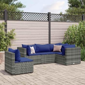 5-Piece Grey Poly Rattan Garden Lounge Set with Cushions