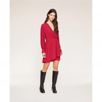 Vestido corto con escote de pico y goma en la cintura