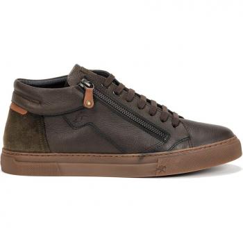 Zapatillas deportivas de piel para hombre Fluchos F1550, modelo Niko, color marrón, con cremallera y diseño casual