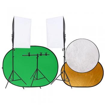 Kit de Estudio Fotográfico con Luces, Fondo y Reflector - Lámpara Regulable, Parasoles Portátil, Soporte Ajustable, Bolsa de Transporte