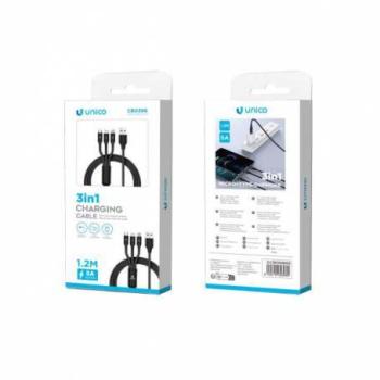 Cable USB 3 en 1 Tipo A a Micro USB, USB C y Lightning - 3.4A 1.2m Negro