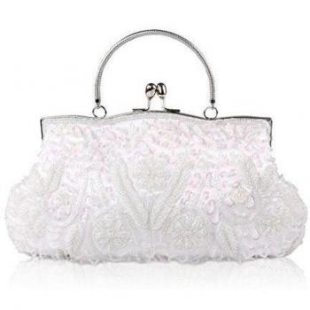 VENI MASEE Colección Antiguo Bolso de noche suave con lentejuelas, cuentas y lentejuelas, lentejuelas exquisitas con lentejuelas con hojas de lentejuelas, bolso de mano