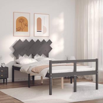 Estructura de cama de matrimonio con cabecero de madera maciza en color gris marca vidaXL