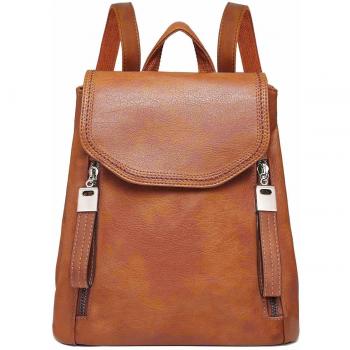 Mochila de Mujer, JOSEKO Mochila con Solapa de Cuero Monedero de Mochila Casual para Damas universitarias con Correas Ajustables Brown