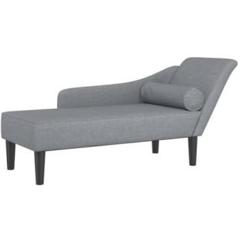 Sofá diván con cojines de tela gris claro, chaise longue, sofá tapizado, tumbona, sofá de salón