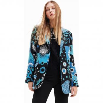 Blazer Jacquard Patchwork Desigual Sissy Azul