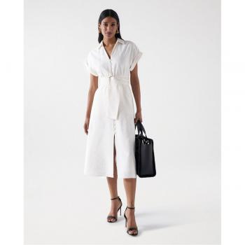 Vestido midi liso con cinturón