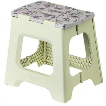 Taburete Plegable Compacto Antideslizante de 32cm Florganic - 80% Material Reciclado, Certificación Europea, Asa Central, Verde y Gris