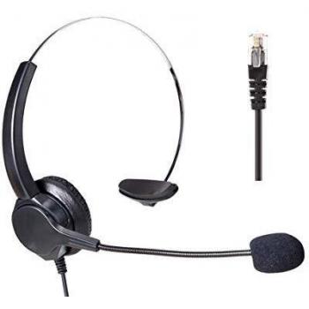 Ledlux - Auricular monoaural RJ9 profesional con micrófono - Ideal para teléfono fijo, teléfono IP, para la oficina, en la empresa - Incluye adaptador manos libere - Modelo n. VH500-RJ9