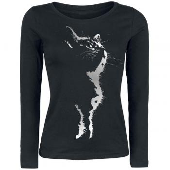 Cat Silhouette Manga Larga Mujer Negro L