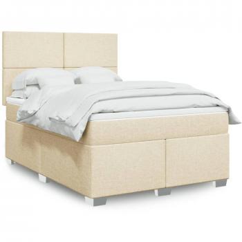 Cama Box Spring con colchón de tela color crema 140x190 cm