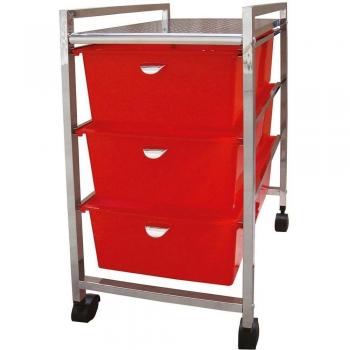 Laroom Carrito Ancho 3 cajones, Chrome Acero Inoxidable Structure y PP Drawers, Rojo