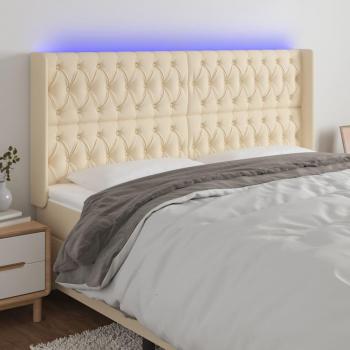 Cabecero de tela con LED color crema 203x23x118/128 cm