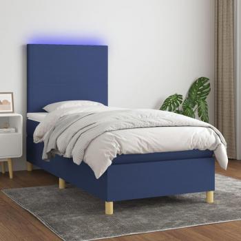 Cama blanda con colchón y luces LED de tela azul 90x200 cm