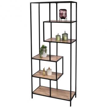 Estantería Colorado 6 baldas asimétricas - Negro mate y madera - 114 x 33 x H 76 cm