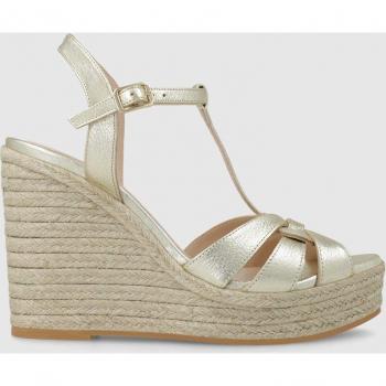Lodi - Sandalias de cuña de mujer en piel metalizada color cava