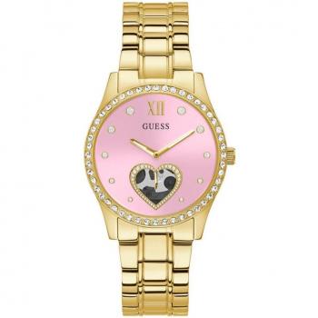 Guess Heart Dial Stainless Steel Bracelet Watch - Yellow, Female, Size: ONE SIZE