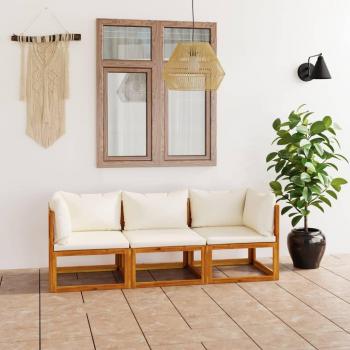 3-Seater Garden Sofa with Cream Cushion Solid Acacia Wood