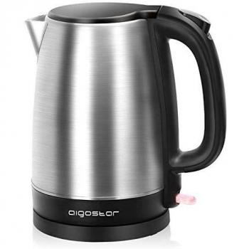 Aigostar Milo - Hervidor de Agua Eléctrico Acero Inoxidable de 1,7 litros, 2200W Rápida Ebullición, Tetera Eléctrica Acero Inalámbrica sin BPA, Filtro Antical, Base 360°, Apagado automático, Plata
