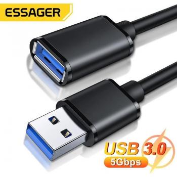 Cable de extensión USB 3.0/2.0 macho a hembra de 2m para Smart TV, PS4, Xbox One y Laptop - Cable extensor negro