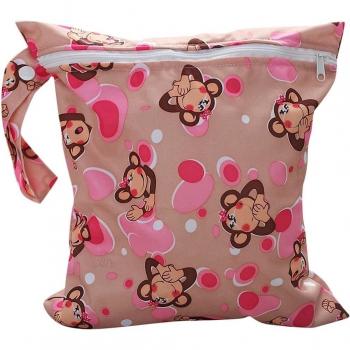 Bolsa de Pañales Reutilizable Bolsa con Cremallera Impermeable para mamá con Dibujo de Mono
