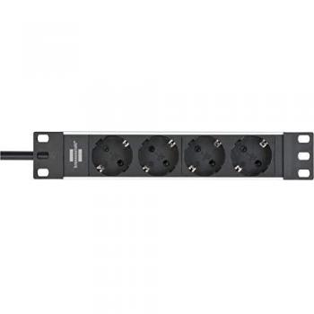 Brennenstuhl 1390007004 ALU, Line, Regleta de 4 armarios de 10 Pulgadas, Cable de 2 m, Enchufe con Toma de Tierra de 45 grados, Plateado, Negro
