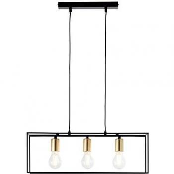 Lámpara Colgante Arica 3 Focos E27 en Negro y Latón, 3x A60, 60W, Cable Ajustable