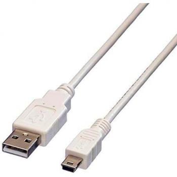 Cable USB 2.0 Tipo A Macho a Mini USB (5 Pines) de 3 Metros en Color Blanco - VALUE