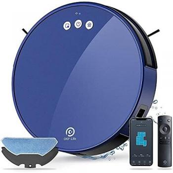 OKP Aspiradora Robot, Robot Aspirador y fregasuelos 2200Pa, Superfino, Carga automática, Silencioso, Limpieza para Pelo de Mascotas, 4 Cleaning Modos, Friega, Aspira, Barre y Pasa la mopa