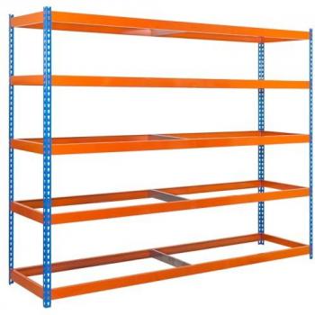 Estantería Metálica EcoForte 200x120x45cm Sin Baldas Azul/Naranja, 4 Niveles, Capacidad de Carga 400 kg