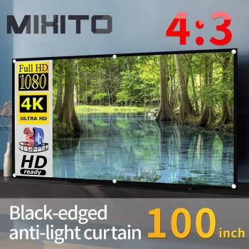 Pantalla de Proyección Portátil 100 Pulgadas 4:3 Anti Luz 3D HD con Agujeros para Interior y Exterior