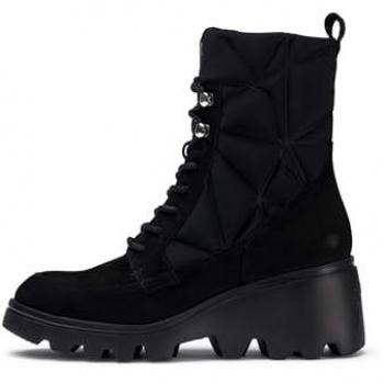 Botines de mujer Wonders G-7004 de piel vacuna negra con detalle geométrico y cremallera, talla 40