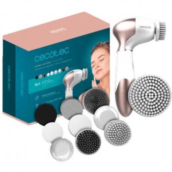 Cecotec Bamba FaceCare TotalClean - Cepillo Limpiador Facial Masajeador Portátil con 9 Cabezales para Cara, Cuerpo y Pies, Giro de 360º, Diseño Ergonómico y Bolsa de Via