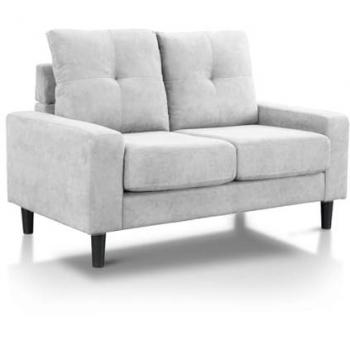 Sofá 2 Plazas Estilo Nórdico Tapizado en Tela Antimanchas con Respaldo Capitonné y Patas Negras - Color Gris Claro
