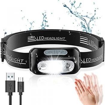 Cocoda Linterna Frontal, LED USB Recargable Linterna Cabeza con 4 Modes de Luz, Sensor de Movimiento, 160 Lúmenes, Impermeable IPX6 y Ajustable Ángulo & Correa, Frontal LED para Cámping Correr