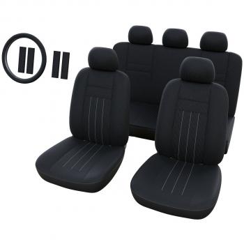 Fundas Asientos Coche Universales Negro Gris | Trasero y Delantero | Funda Volante 37-39 cm | Conjunto de 14 | Accesorios para Coches Interior | Tuning